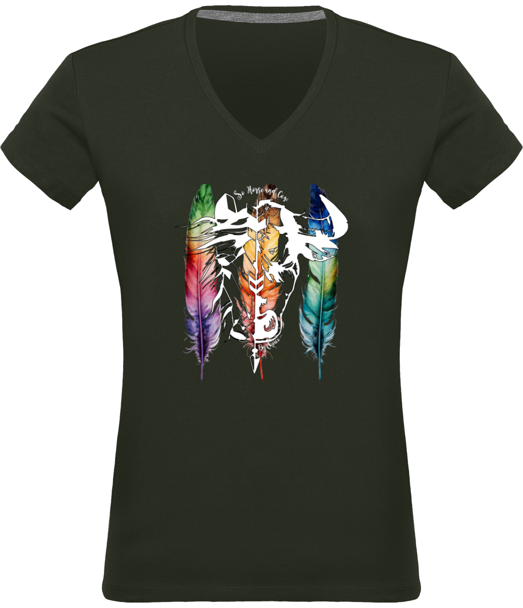 SHBC T-shirt PLUMES Col V Femme 180 gr