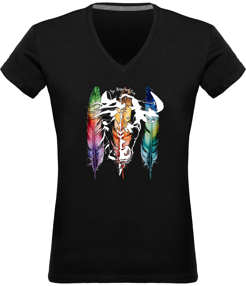 SHBC T-shirt PLUMES Col V Femme 180 gr