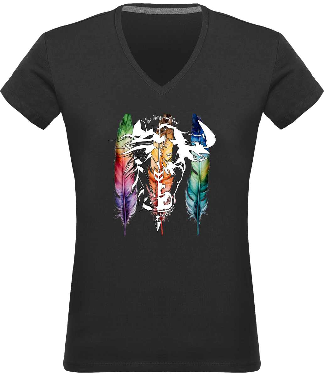 SHBC T-shirt PLUMES Col V Femme 180 gr