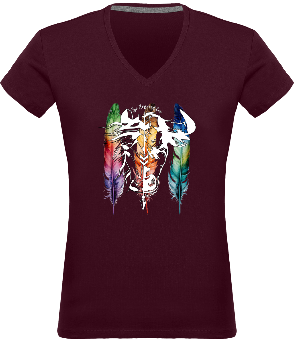 SHBC T-shirt PLUMES Col V Femme 180 gr