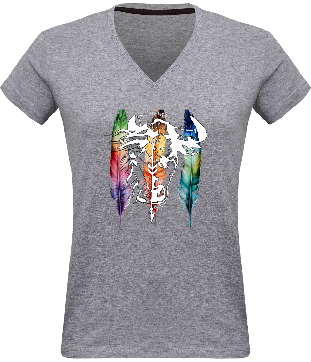 SHBC T-shirt PLUMES Col V Femme 180 gr
