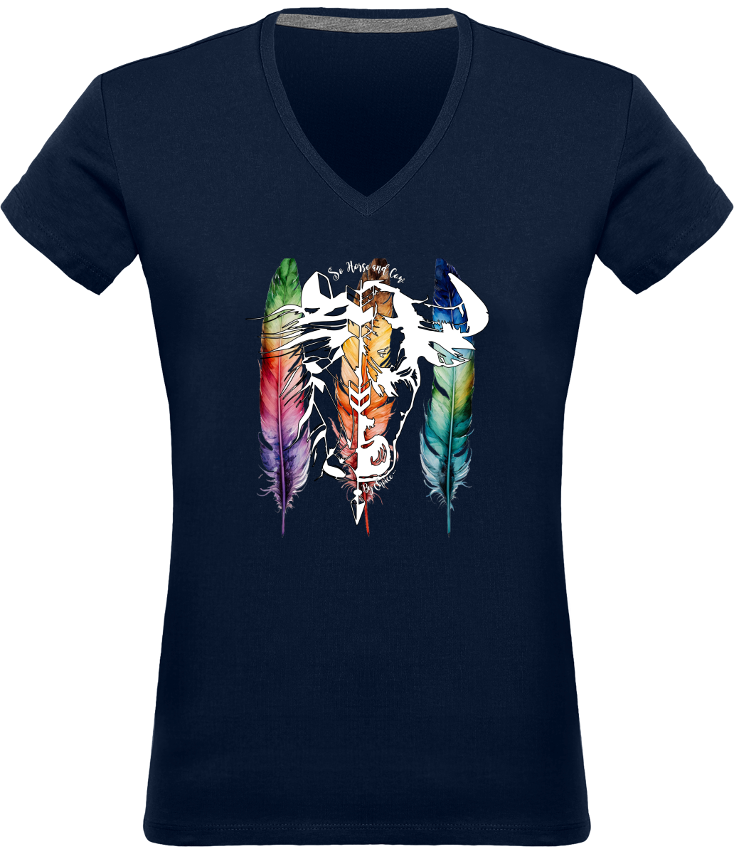 SHBC T-shirt PLUMES Col V Femme 180 gr
