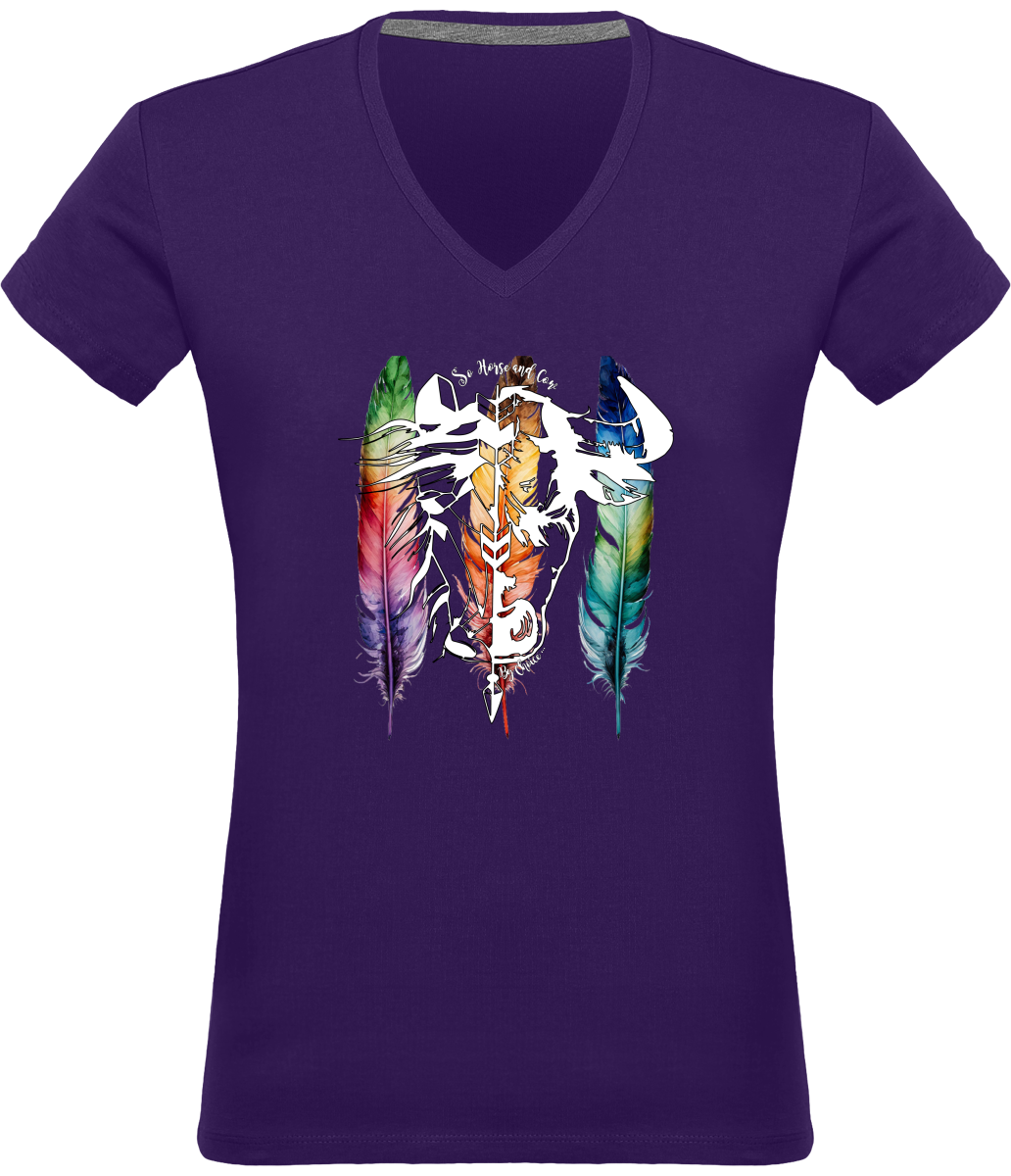 SHBC T-shirt PLUMES Col V Femme 180 gr