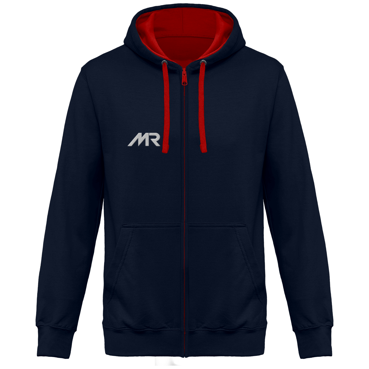 Sweat-shirt zippé brodé capuche contrastée