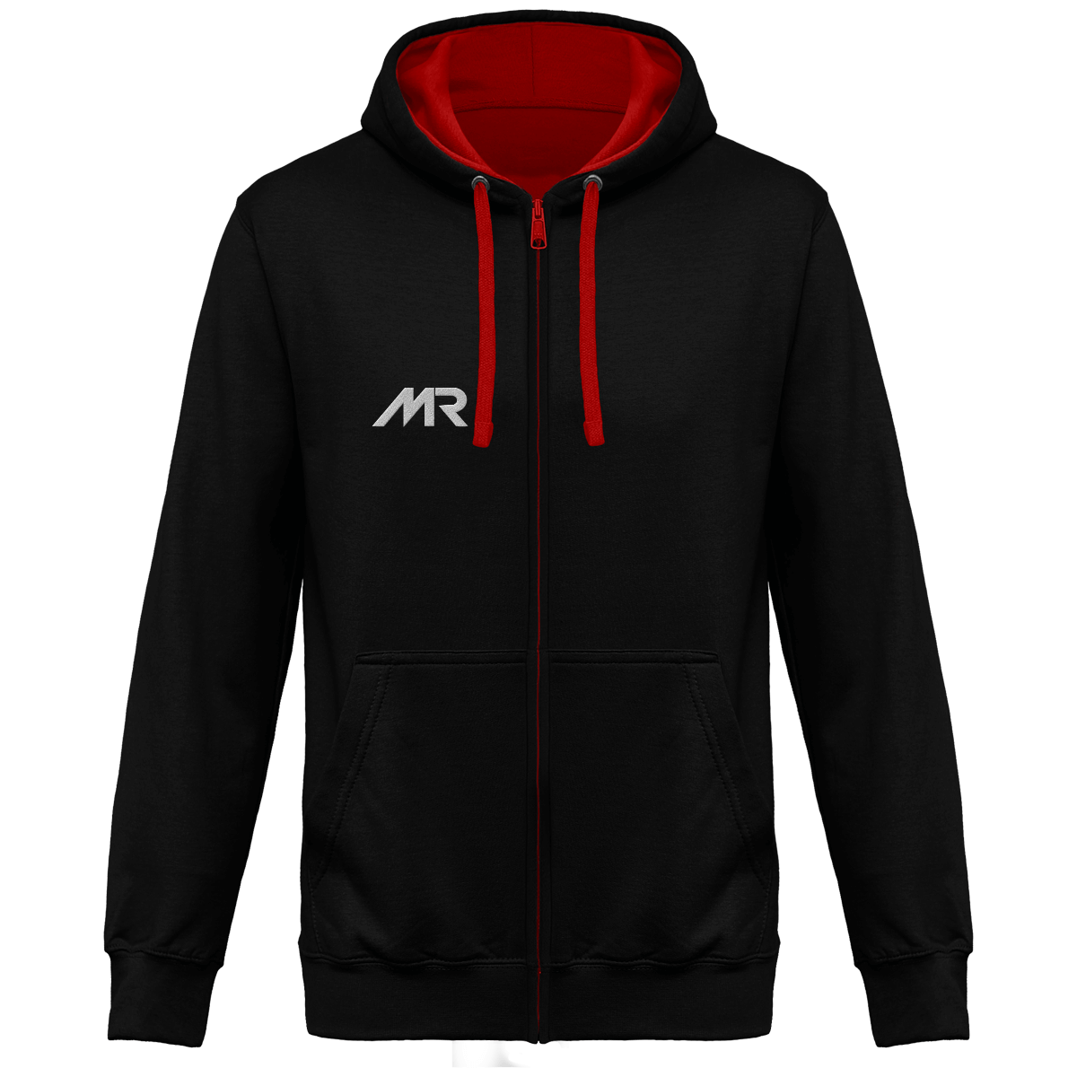 Sweat-shirt zippé brodé capuche contrastée