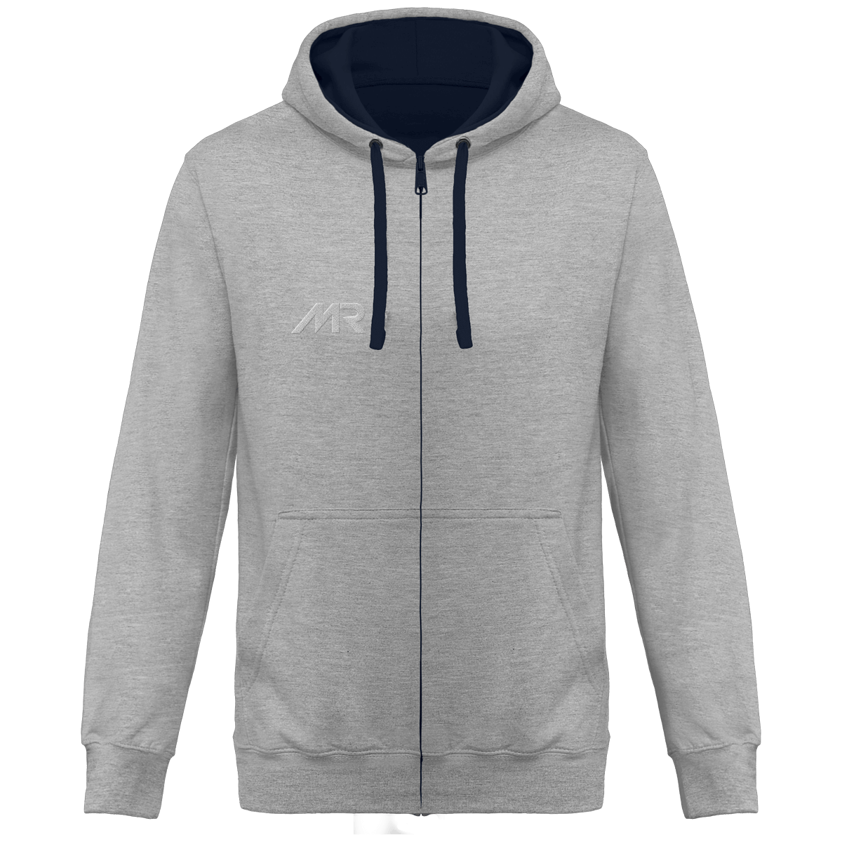 Sweat-shirt zippé brodé capuche contrastée