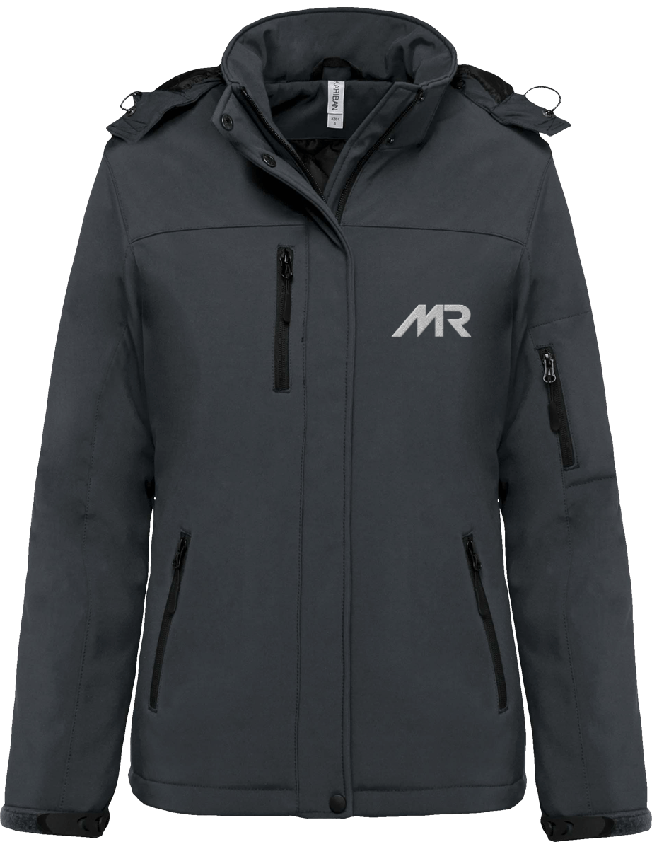 Parka Softshell Brodée Doublée à Capuche Amovible Femme