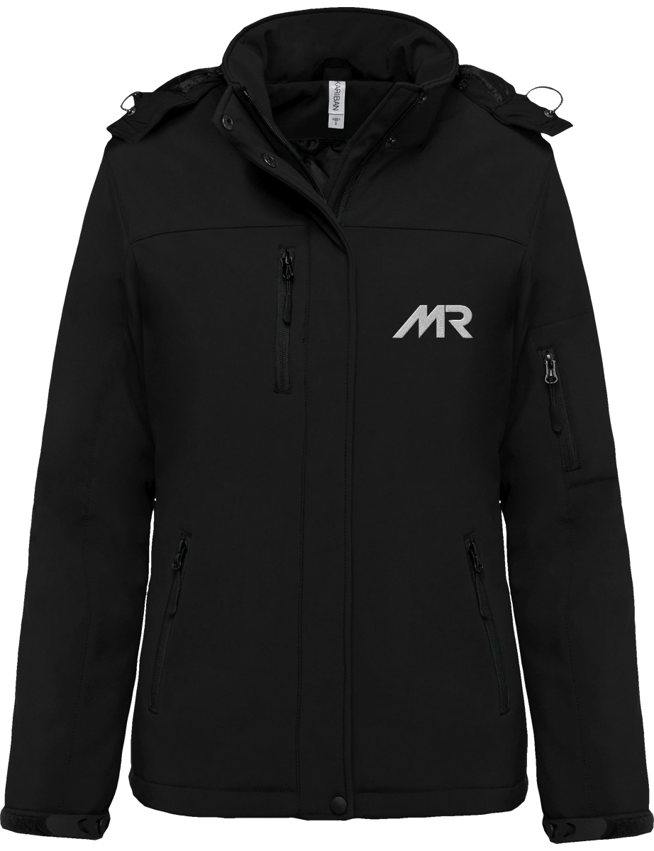 Parka Softshell Brodée Doublée à Capuche Amovible Femme
