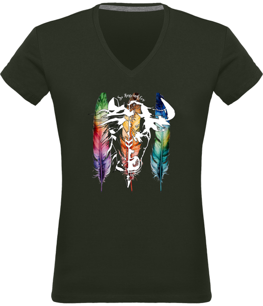 SHBC T-shirt PLUMES Col V Femme 180 gr