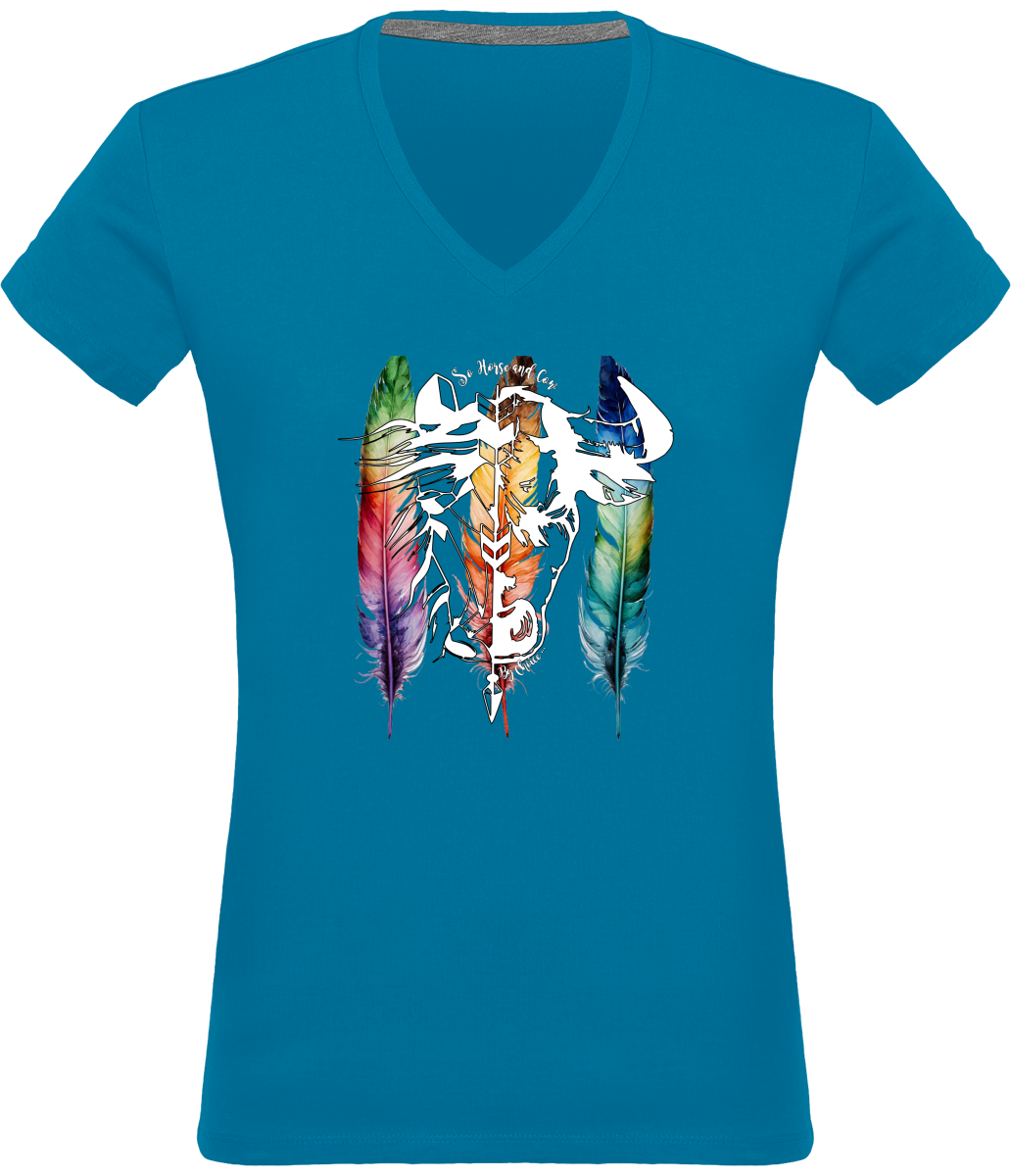 SHBC T-shirt PLUMES Col V Femme 180 gr