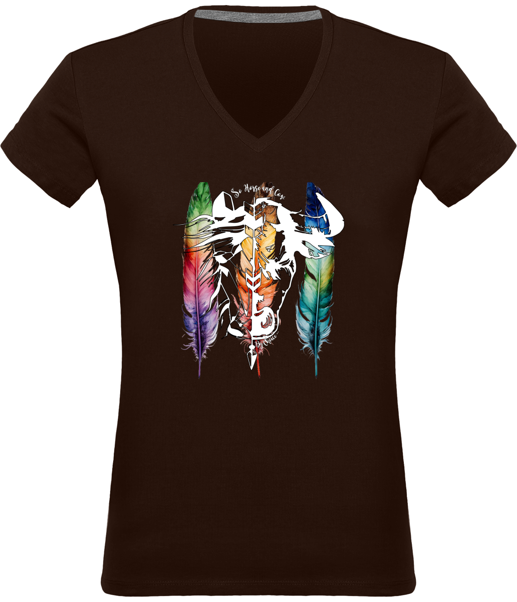 SHBC T-shirt PLUMES Col V Femme 180 gr