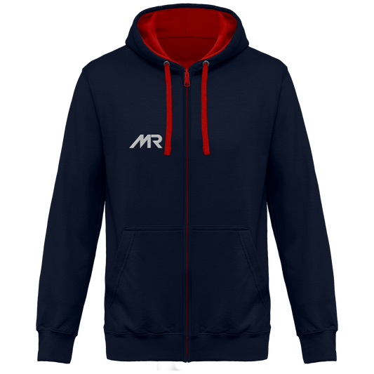 Sweat-shirt zippé brodé capuche contrastée